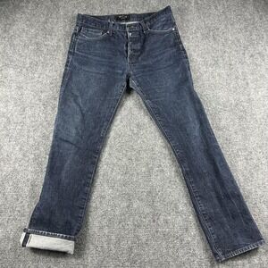DSTLD Jeans Mens 33x32 Blue Straight Fit Selvedge Stretch Denim Button Fly